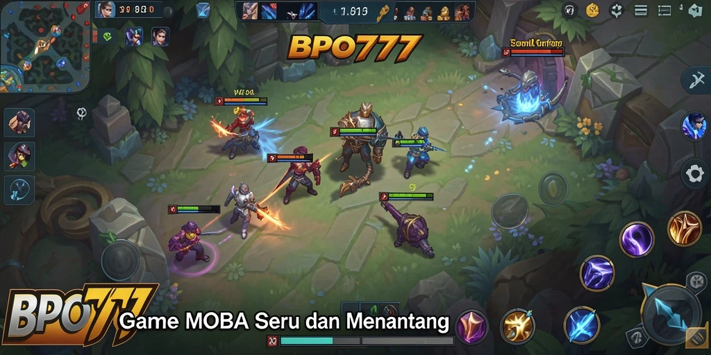 Gameplay seru BPO777 dengan pertempuran antar tim yang mendebarkan.