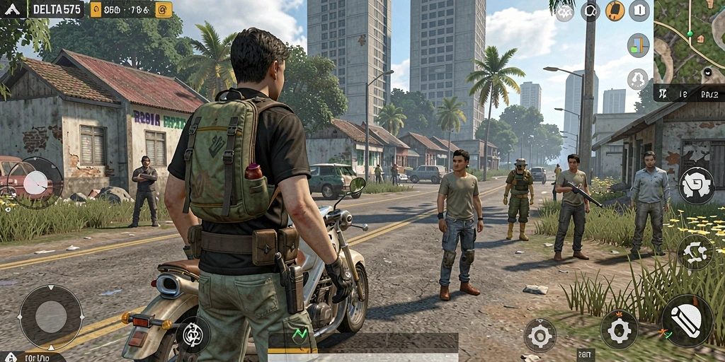 Tampilan gameplay <strong>DELTA575</strong> menampilkan karakter sedang berinteraksi dalam dunia simulasi.