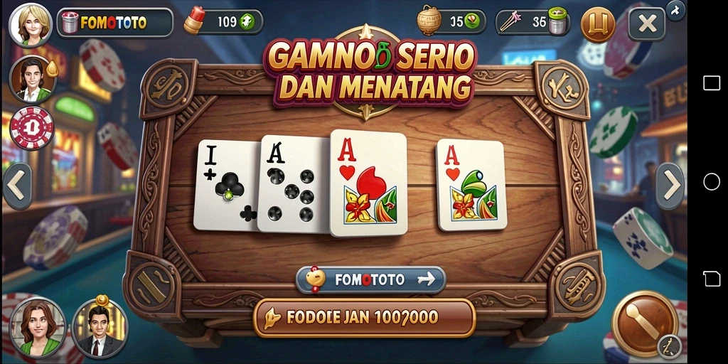 Screenshot FOMOTOTO menampilkan gameplay domino yang seru dan mendebarkan.