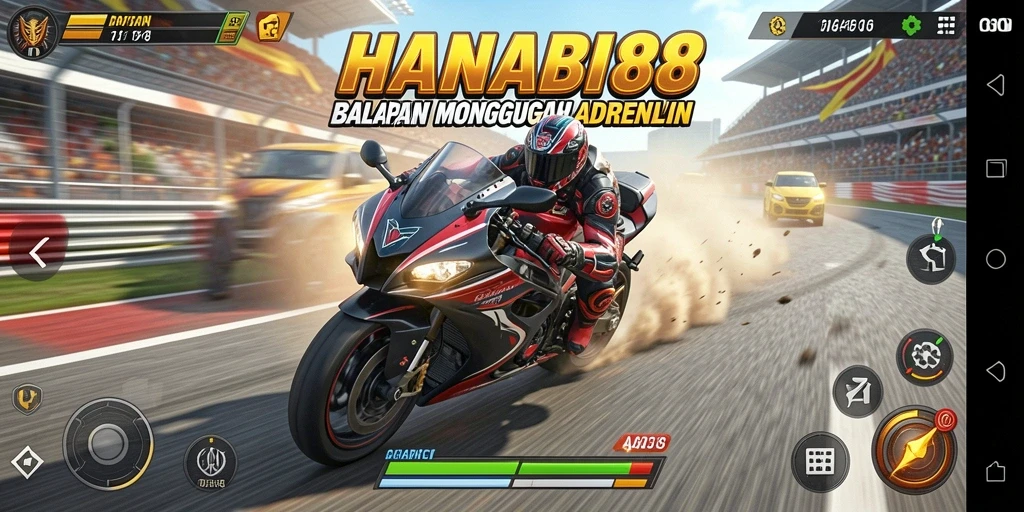 Tampilan gameplay HANABI88 yang mendebarkan dalam balapan motor.