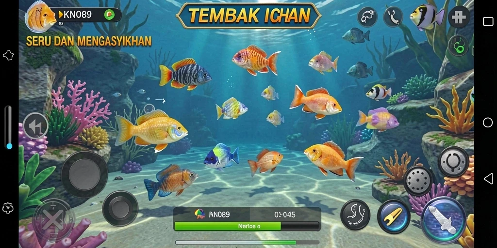 Screenshot gameplay KNO89 menampilkan aksi tembak ikan yang seru.