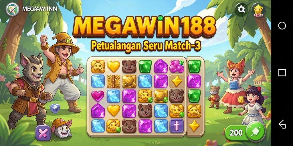 Tampilan gameplay MEGAWIN188 yang penuh warna dan tantangan.