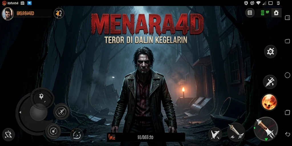 Tampilan gameplay <strong>MENARA4D</strong> dengan suasana mencekam dan makhluk horor.