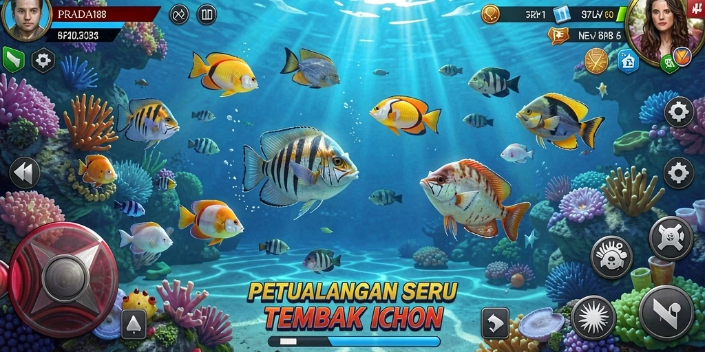 Screenshot gameplay Tembak Ikan PRADA188 yang menampilkan aksi tembak yang seru.