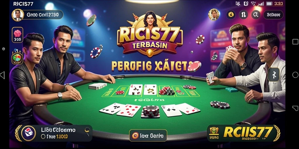 Screenshot gameplay RICIS77 yang menampilkan dealer dan suasana permainan Live Casino.