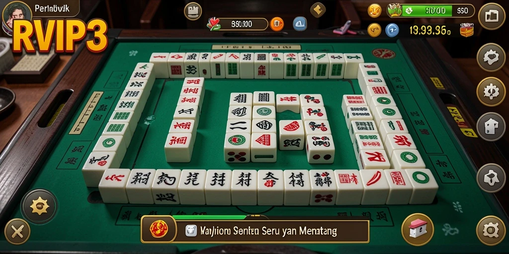 Tampilan gameplay RVIP3 dengan grafis Mahjong yang menawan.