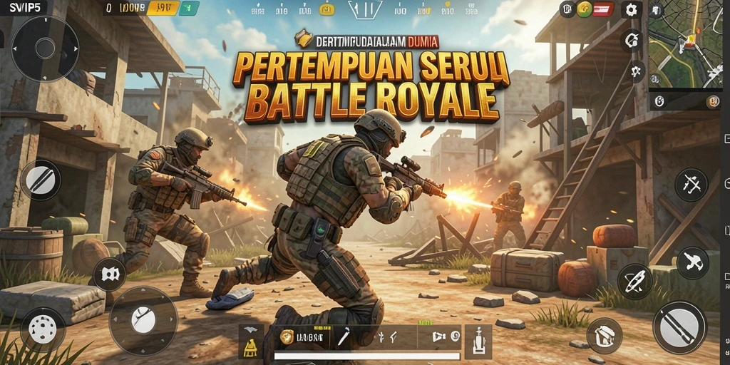 Tangkapan layar utama SVIP5 menampilkan aksi pertempuran intens dari mode Battle Royale.