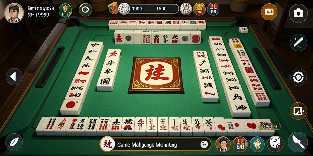 Tampilan gameplay seru T9999 dengan ubin Mahjong berwarna-warni.