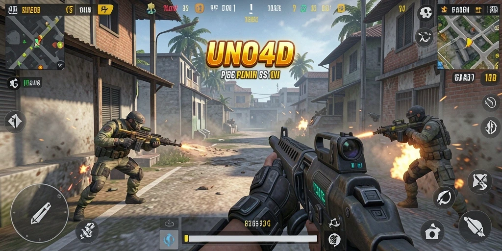 Tampilan gameplay seru dalam <strong>UNO4D</strong> dengan aksi tembak-menembak intens.