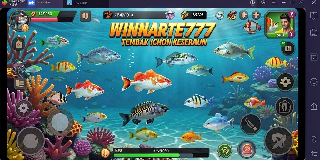 Screenshot utama menunjukkan aksi menembak ikan di WINRATE777.