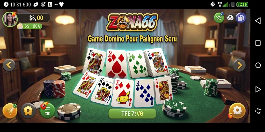 Screenshot gameplay ZONA66 yang menampilkan keseruan bermain domino.